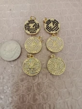 6  Pc Set  Lv Zipper Pull Button Charm Pendant Gold Tone 