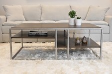 Industrial Wood and Metal Coffee Table with Lower Shelf, Modern Living Room