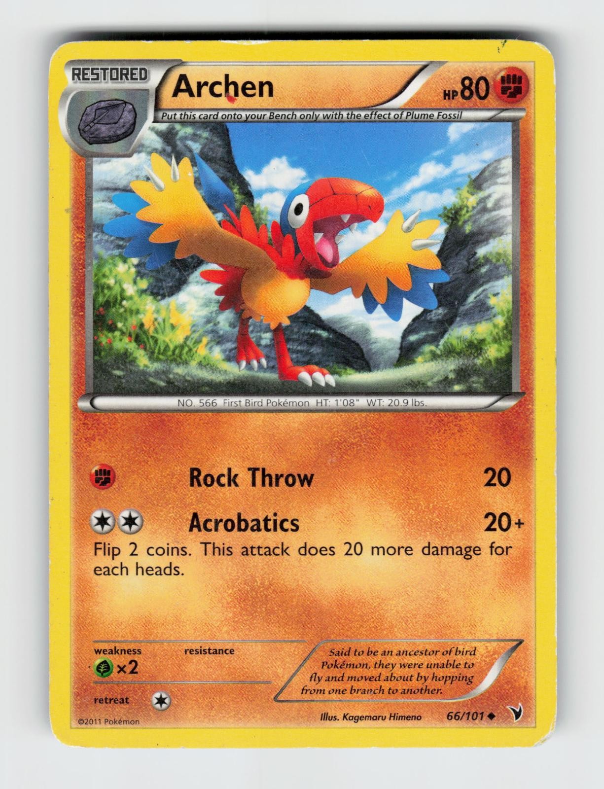 Archen 66/101 Uncommon Noble Victories Pokemon 2011 Moderately Played