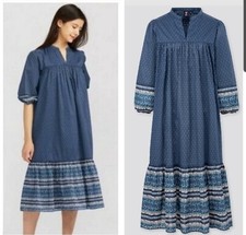 Anna Sui x Uniqlo Cotton Blue Midi Dress Size Medium Boho Farm