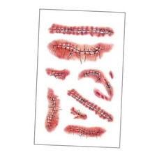 Halloween Scar Temporary Tattoos, 6 Sheets Fake Stitch Makeup A
