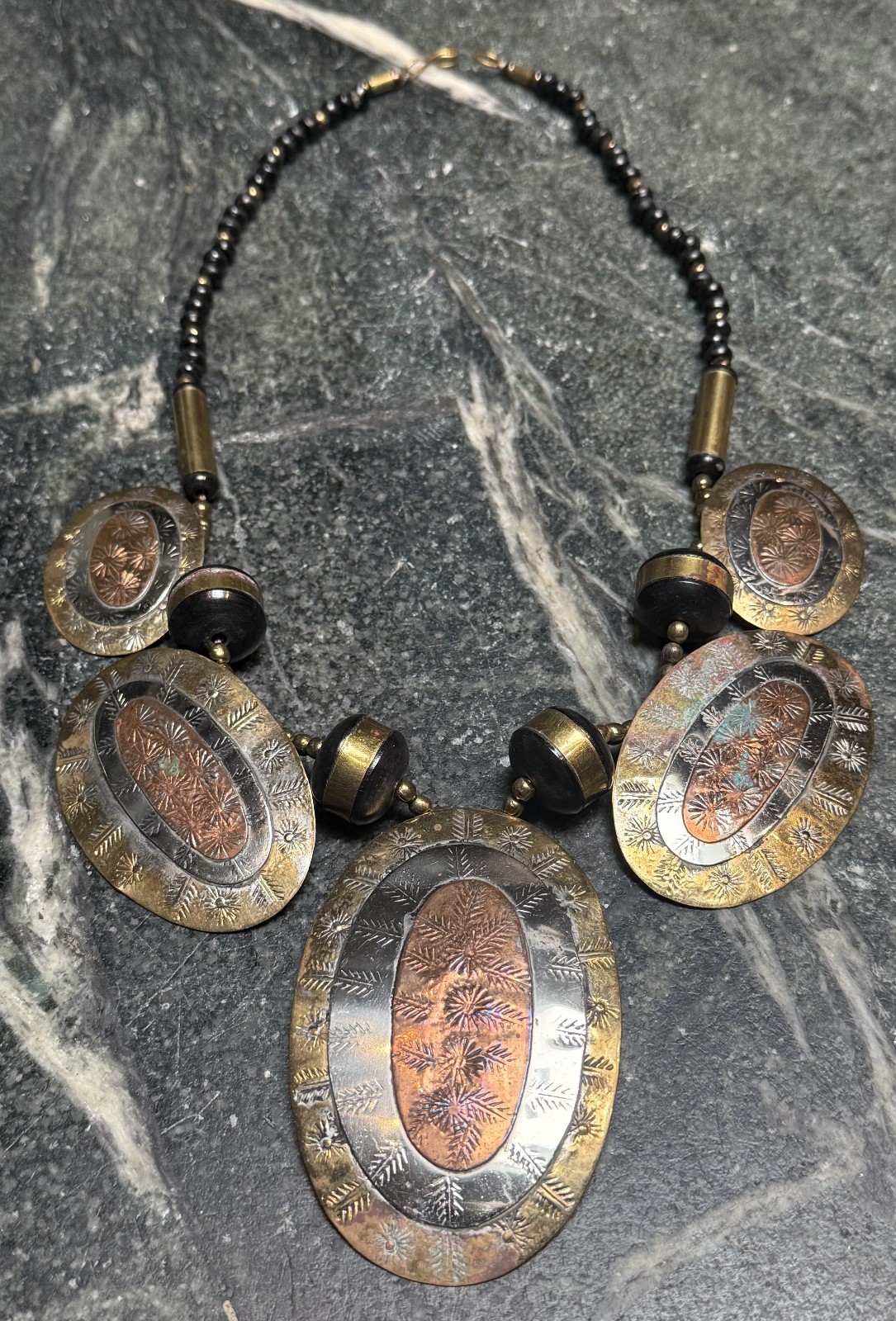 Vintage Midcentury Brutalist Mixed Metal Statement Necklace