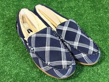 Lands End Suede Leather Moccasin Slippers Women's Size 8 Blue Plaid, New