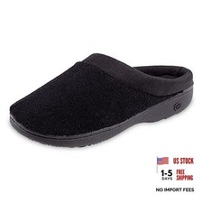 Women's Terry and Satin Slip on Cushioned Slipper with Memory Foam 8.5-9 Black