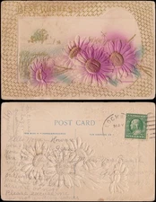 greeting best wishes, pink flowers, Lockwood MO to Jerico Springs MO, embossed