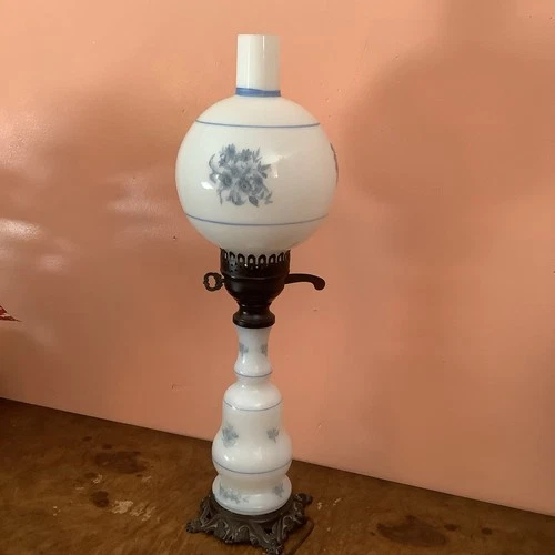 Morton 131 Vintage Hand-Painted Milk Glass Electric  Lamp – Blue Floral - Read
