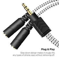 Headphone Splitter, Knitted 3.5Mm Audio Splitter TRS 3-Pole Aux Splitter Cable