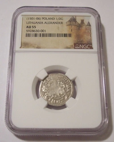 Poland - Lithuania - Alexander Jagiellon (1501-06) Silver 1/2 Groschen AU55 NGC