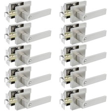KAMOTA Privacy Door Levers, 10 Pack Satin Nickel Door Handles Bed and Bath Do...