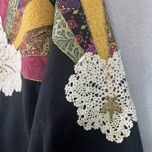 Vtg JERZEES Handmade Painted Quilted Lace Floral 90s Women's Sweater Cardigan XL - Picture 5 of 14