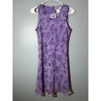 Vintage DBY Ltd Purple Floral Mesh Overlay Sleeveless Mini Dress 90s Y2K