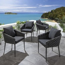 Set of 4 Modern Outdoor Garden Dining Chairs Aluminium & Charcoal Grey Rope