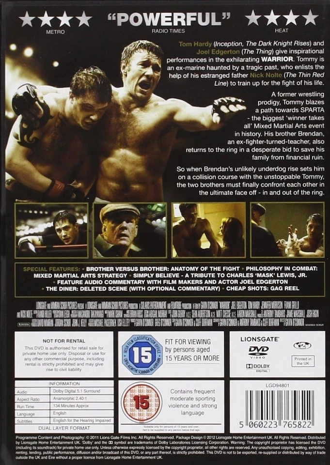 Warrior (DVD, 2012) - TOM HARDY - NEW SEALED - FREE P&P - Image 2 of 2