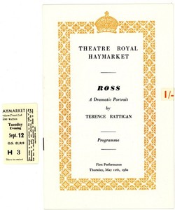 1960 Theatre Royal Program, Haymarket - "ROSS" by Terence Rattigan - Ticket Stub