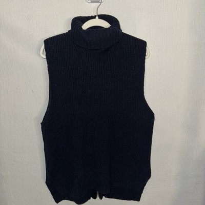 Closed Navy  Sz M Turtleneck Sleeveless Sweater Tunic Gold Zipper Wool Cashmere