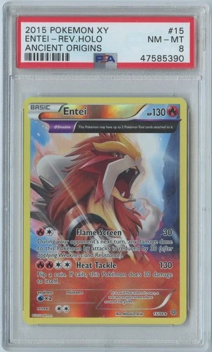 2015 Pokémon XY ANCIENT ORIGINS #15/98 ENTEI HOLO PSA 8 NM-MT