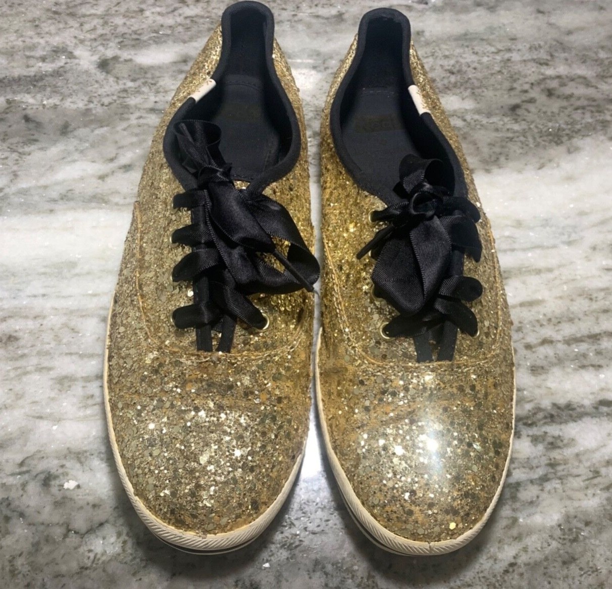 Kate Spade Keds Gold Glitter Sneaker Flats Size 7.5 B… Gem