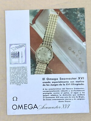 Omega Vintage 60er Jahre Werbeseite Seamaster XVI Olympic Gold 18kt OEM /