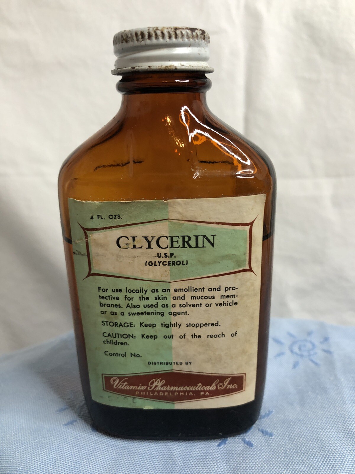 Vintage GLYCERINE MEDICINE Brown Glass BOTTLE Vitamix Pharmaceuticals