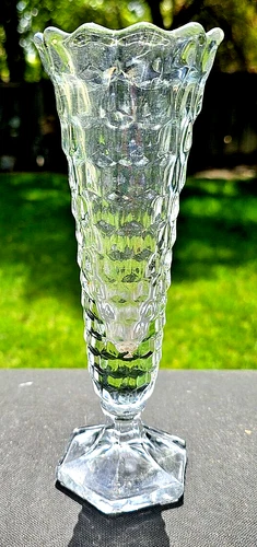 Vintage Clear Glass American by Fostoria Hexagon Footed Bud Flared Vase 8¼" Tall
