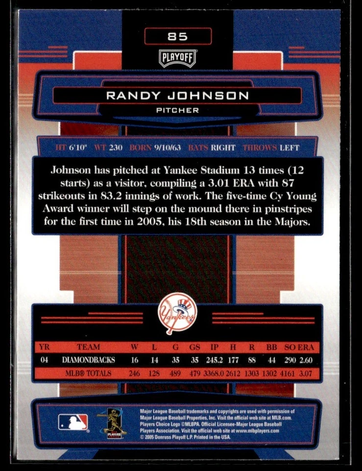 2005 Playoff Absolute Memorabilia #85 Randy Johnson New York Yankees - Image 2 of 2