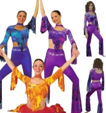 Lot of 6 True Colors PURPLE 4-AM  2-AS Dance Costume Fringe Crop Top Bell Pant