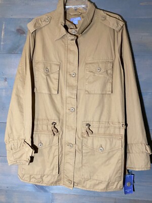Laura Scott Women's Khaki Utility Safari Jacket Coat Size  1X  button zip NWT