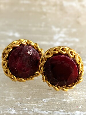 8 Carats Natural Rough Ruby In 24K Brushed Gold Classic Earrings