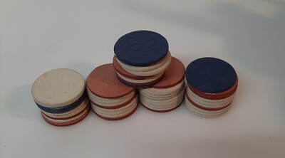 Lot Vintage Cardboard Poker Chips 1960s 40 Plus Chips Red White Blue 