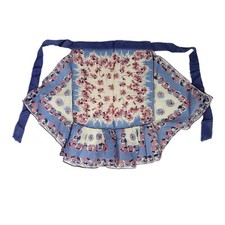 Dainty Mid Century Pink Blue Floral Vintage Apron Sheer 20" length Small/Medium