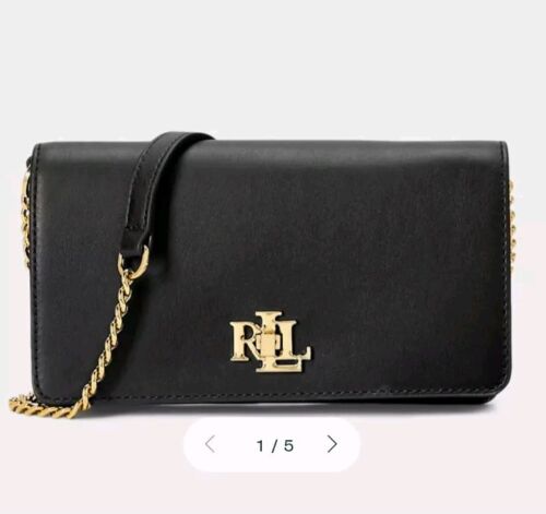 Ralph Lauren Crossbody Turn Lock Leather Tech Case Black, Size 3.5x7x1.5", New