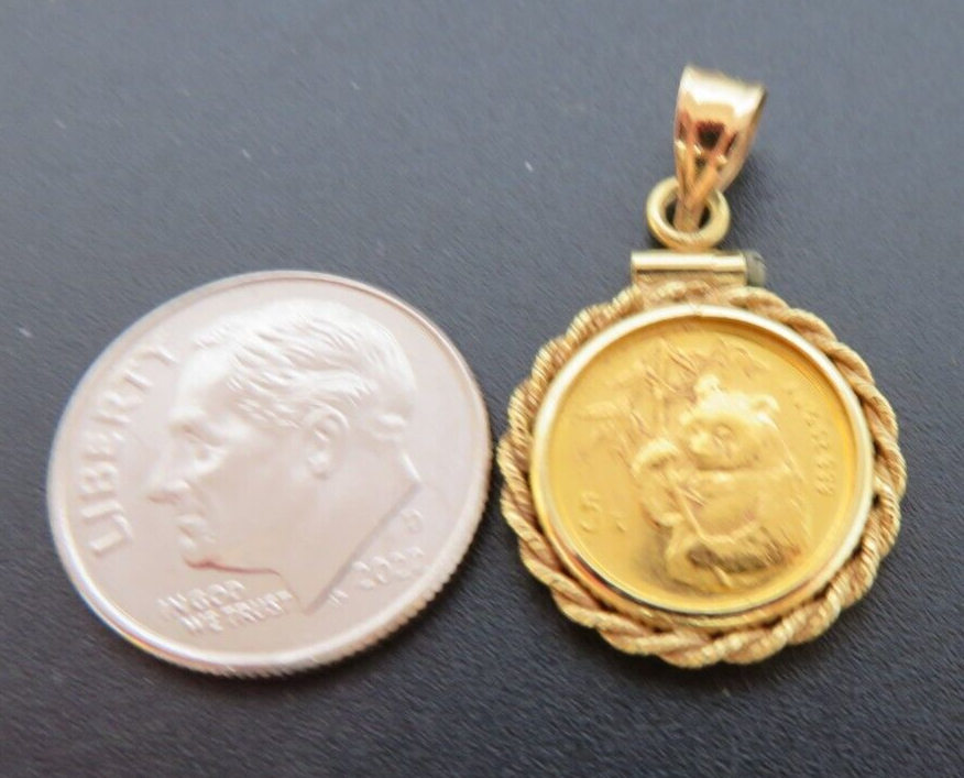 18K & 24K YG 1/20 OZ. PURE GOLD CHINESE PANDA COIN PENDANT 3.19
