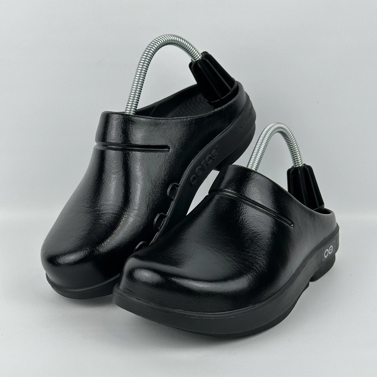 Oofos Ooclog Luxe Clog Slip On Recovery Patent Glossy Shoes Black