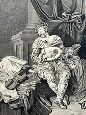 Guitar Player ENGRAVING Eau Forte BEGA Godefroy MUSIC XVIII°