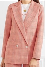 GANNI Cady Blazer Red White Plaid Double Brea...