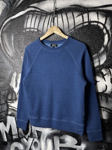 A.P.C., A.P.C. Vintage Blue Cotton Crew Neck Sweatshirt Size Small