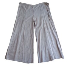 Womens Wide-Leg Cotton Pants OS Light Gray Drawstring Waist Festival Boho Hippie