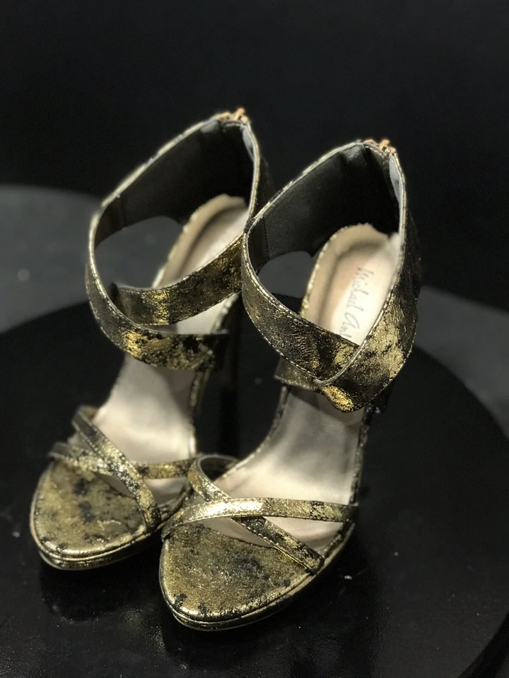 Michael Antonio Sandalia Tacones Negro Dorado Metálico Cremallera Talla US 6.5 M Foto 4 de 4