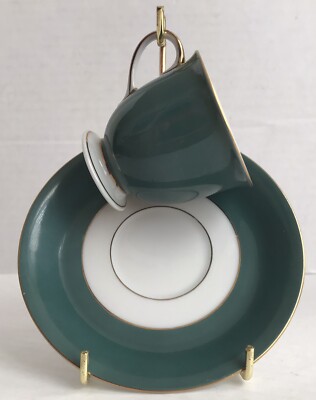 Baronet China Eschenbach Demitasse Cup & Saucer Floral Green with Gold Trim