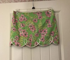 Lilly Pulitzer Floaters Tate Skirt Limeade Green Seahorses Size 4 Scalloped