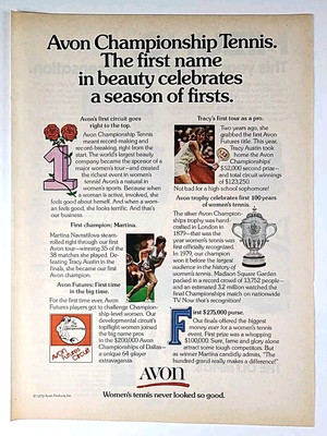1979 Avon Championship Tennis Magazine Print Ad Women's tennis never looked....