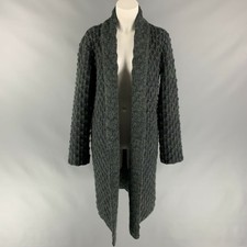 Missoni Size Us 6 / It42 Charcoal & Green Knitted Wool Mohair Open Front Coat