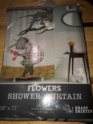 SHARP SHIRTER ''FLOWERS'' And OCTOPUS SHOWER CURTAIN 70 x 72  Art Artist Oddity