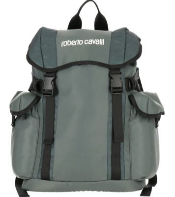 Roberto Cavalli Casual Sport Utility Logo Backpack Bag Green