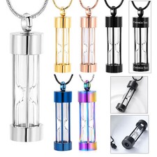 Cylinder Hourglass Urn Pendant Necklace for Cremation Ashes Sand Keepsake Gift