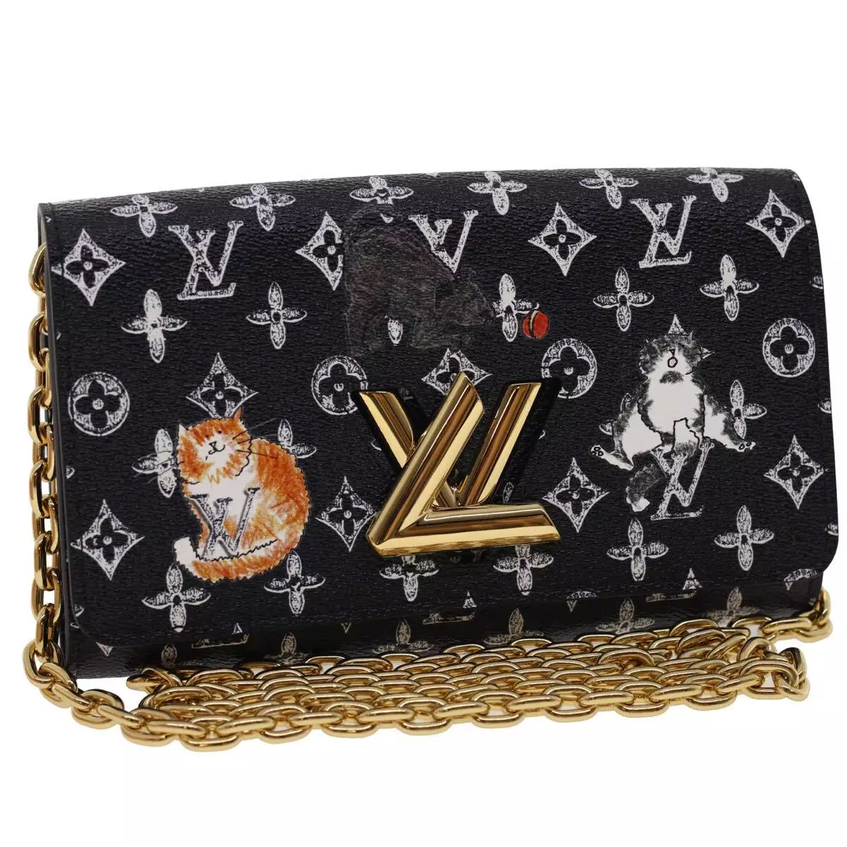 LOUIS VUITTON Monogram Cat Portefeuille Twist Chain Wallet M63888