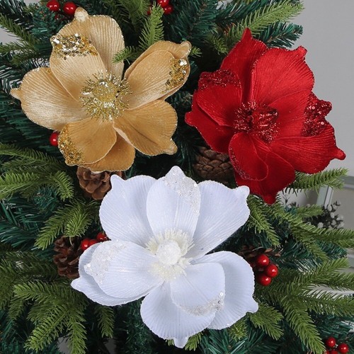 DIY Poinsettia Glitter Flower Large Xmas Tree Decorations Christmas