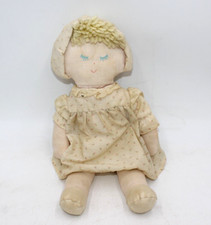 Vintage Eden Toys Cloth Prairie Doll Blonde Yarn Hair White Floral Dress Hat 14"