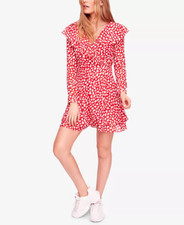 NWT Free People Long Sleeve Ruffled Trim Mini Wrap Dress Red Women's Size S