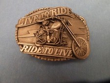 VINTAGE HARLEY INDIAN MOTORCYCLE CHOPPER BELT BUCKLE LIVE TO RIDE